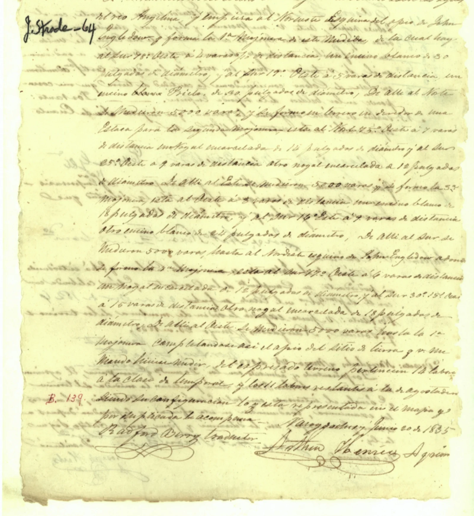 Gee, Eason Original Cursive Land Grant & Field Notes (Cherokee County, Abstract A-20)